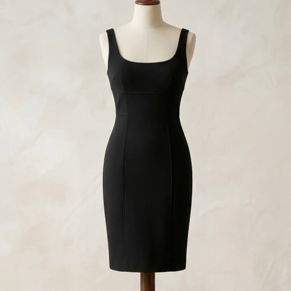 Diane‎ von Furstenberg Black Square Neck Scoop Back Sheath Dress Size 6